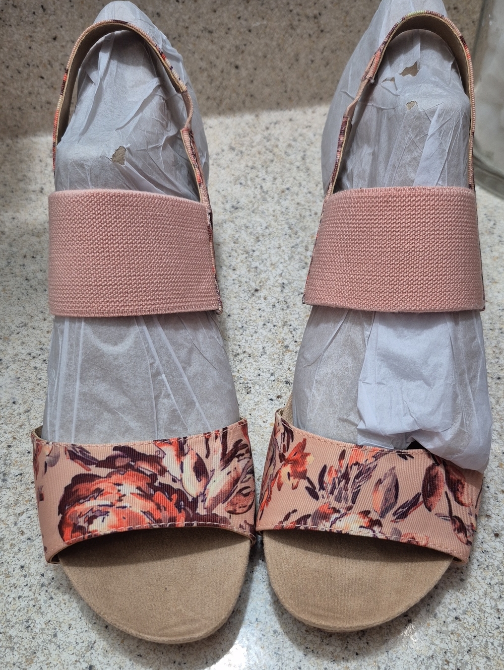 LifeStride Maldives Blush Multi Floral Cork Wedge Sandals 8M NIB